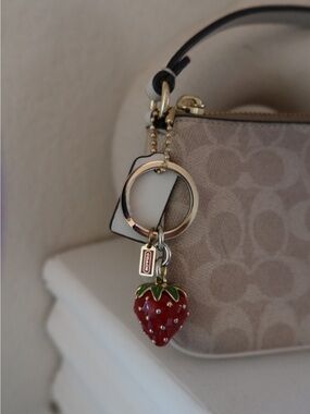 Coach Red & Gold Strawberry Enamel Keychain